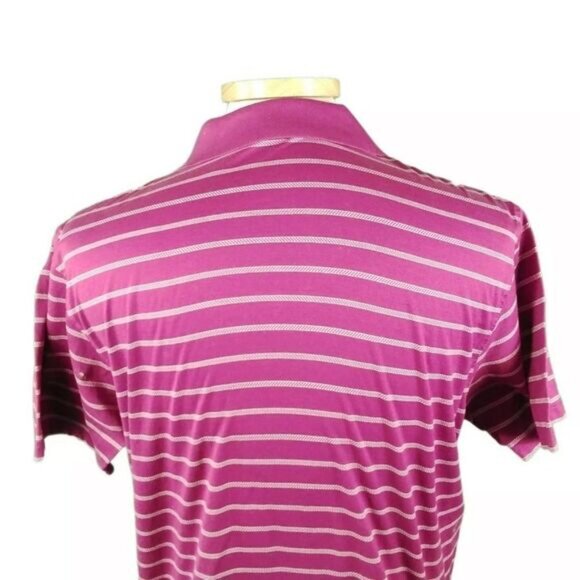 Peter Millar Medium Pink Striped Cotton Golf Short Sleeve Polo Shirt - Picture 2 of 5